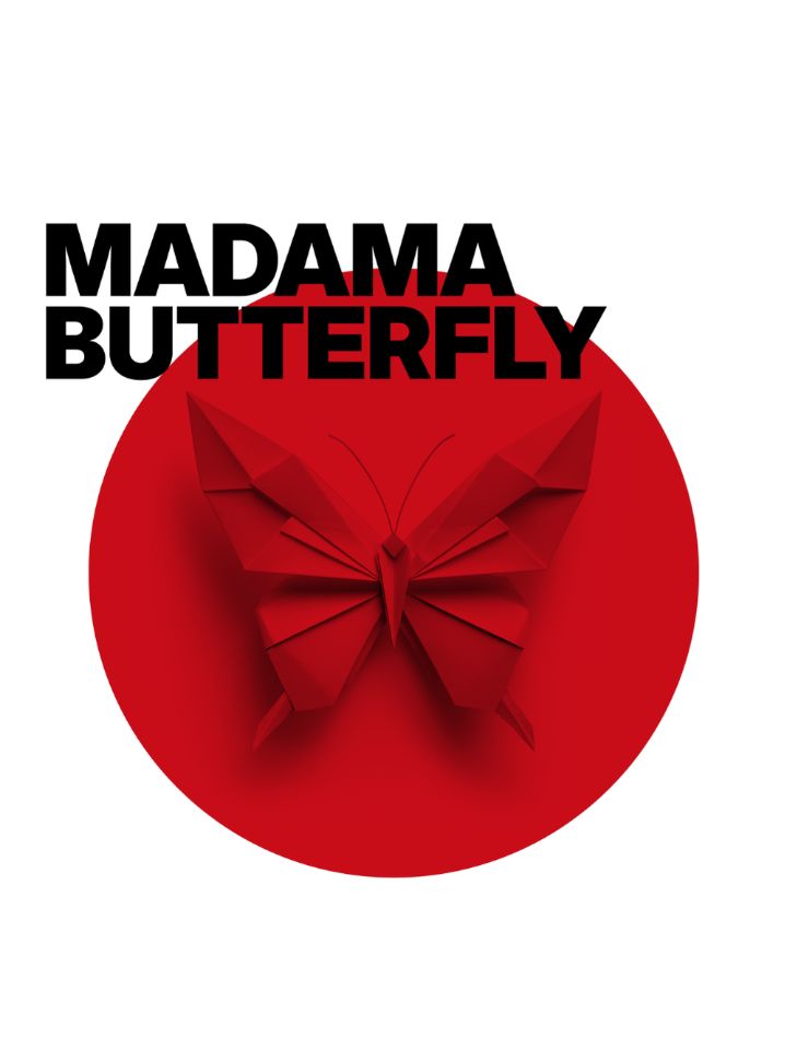 Madama Butterfly poster — a red origami butterfly